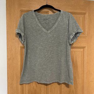 Candace Cameron Bure Sunkissed Garment Dyed Linen Blend Tee, Olive Ash, Small